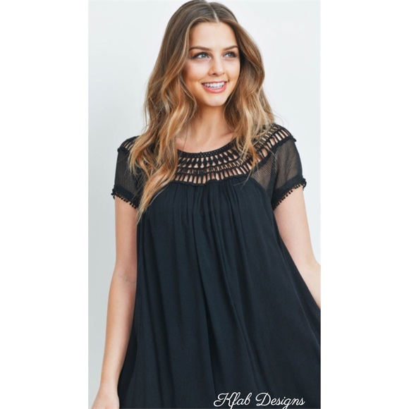 ❤️LAST 1! Black Crochet/Lace Detail Lined Dress! - Picture 6 of 7